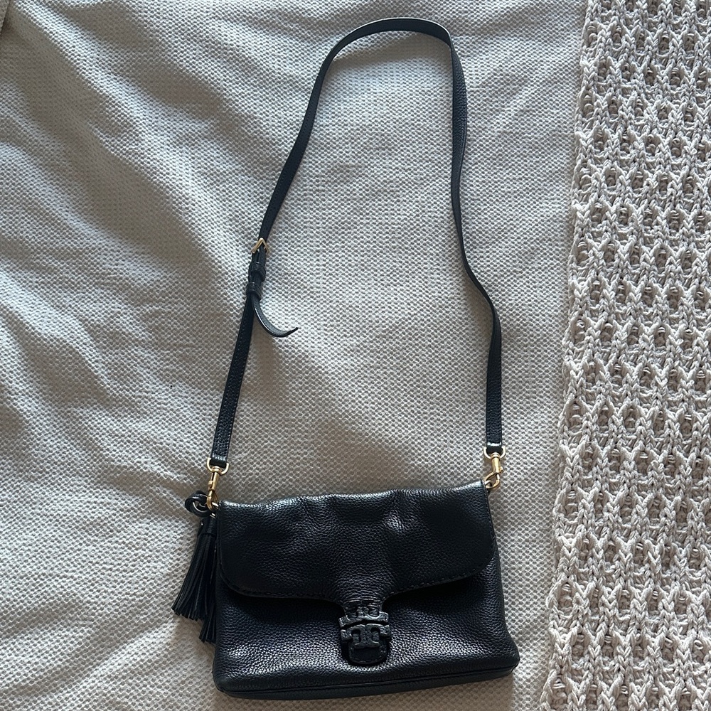 Tory Burch Black Pebbled Leather Crossbody Bag